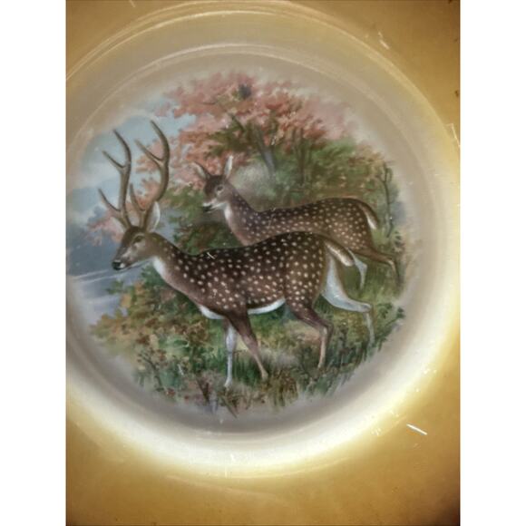 Old Latona Taylor Smith Taylor Hand Painted Plate Deer Rack Landscape Signed - Picture 10 of 13